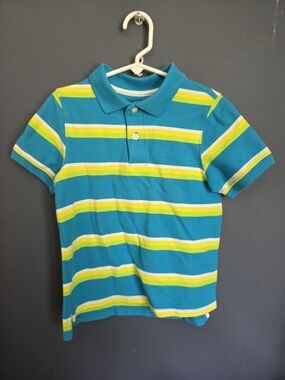 Teal Polo with Yellow & White Stripes